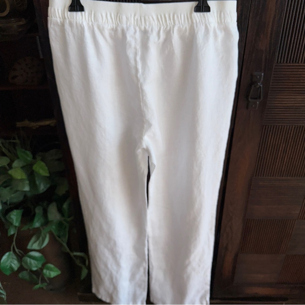 Ellen Tracy New White Linen Pants Drawstring Wide Leg Timeless Classic Medium - Picture 4 of 14